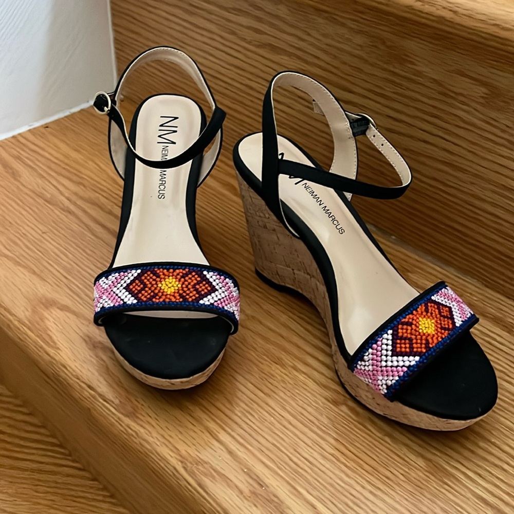 NM Cork Wedge Sandals with bead details.
